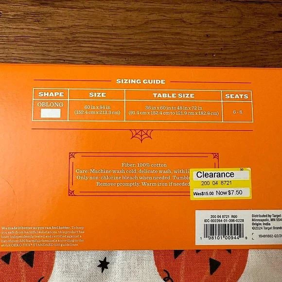 Halloween Pumpkin Table Cloth NWT 60”x 84” Oblong Seats 6 to 8 - Hyde & EEK! - Picture 3 of 5